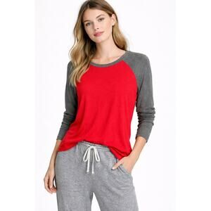 Free Press Red Gray Raglan Long Sleeve Sleep Top Size XL NWT